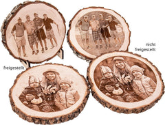 Baumscheibe mit Gravur rund 24 - 28 cm - Fotogravur mit Aufsteller