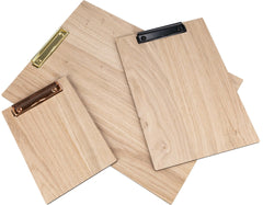 Holz Klemmbrett aus FSC® Eiche Kleinastig beidseitig gebürstet - DIN A4 - Briefklemme Schwarz -