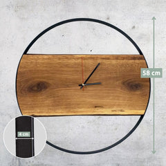 Wanduhr mit Stahlrahmen aus massiver Eiche Ø 43 cm