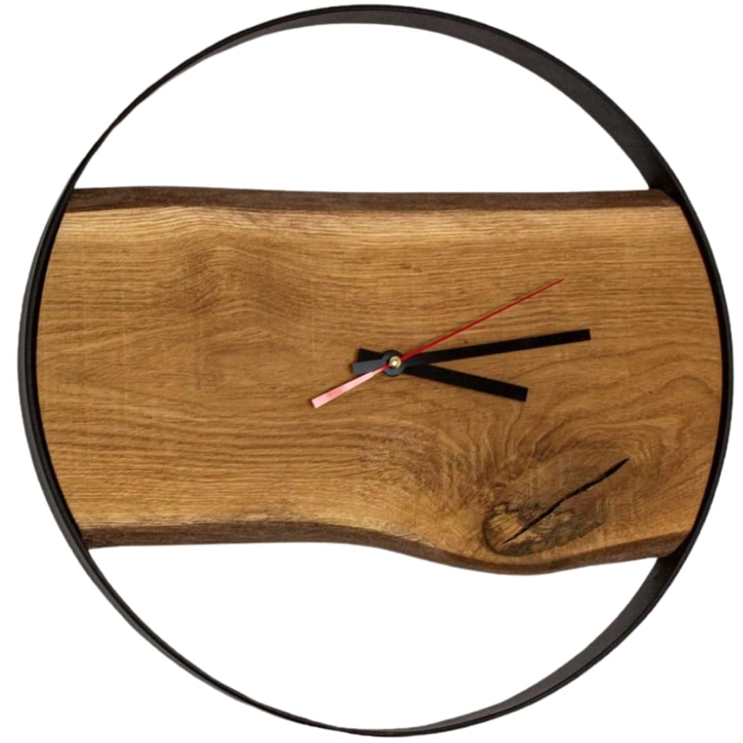 Wall clock with steel frame made of solid oak Ø 43 cm