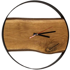 Wall clock with steel frame made of solid oak Ø 43 cm