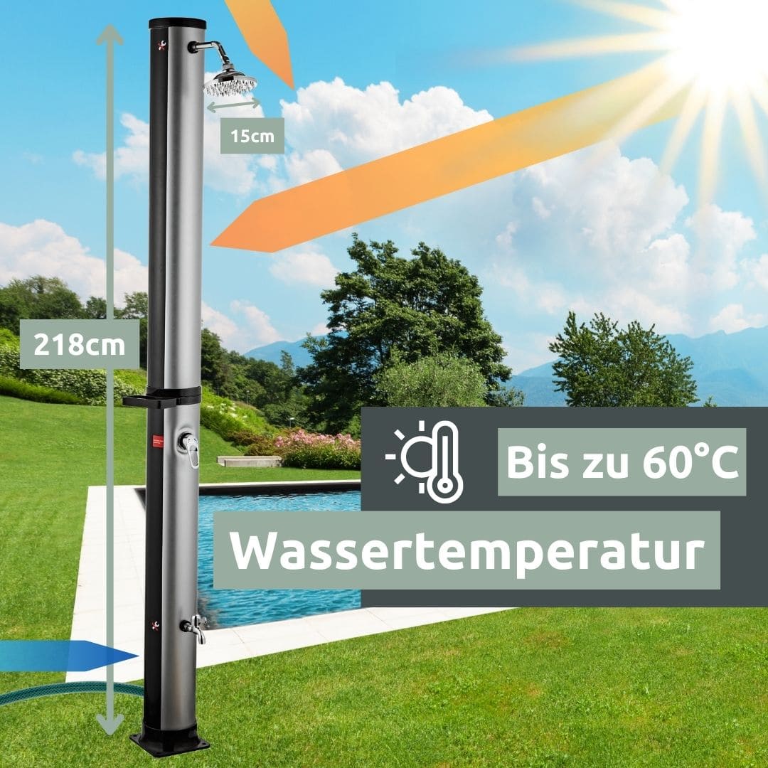 Solardusche mit Wasserspeicher für Garten, Pool und Camping - Gartendusche inkl. Schutzhülle